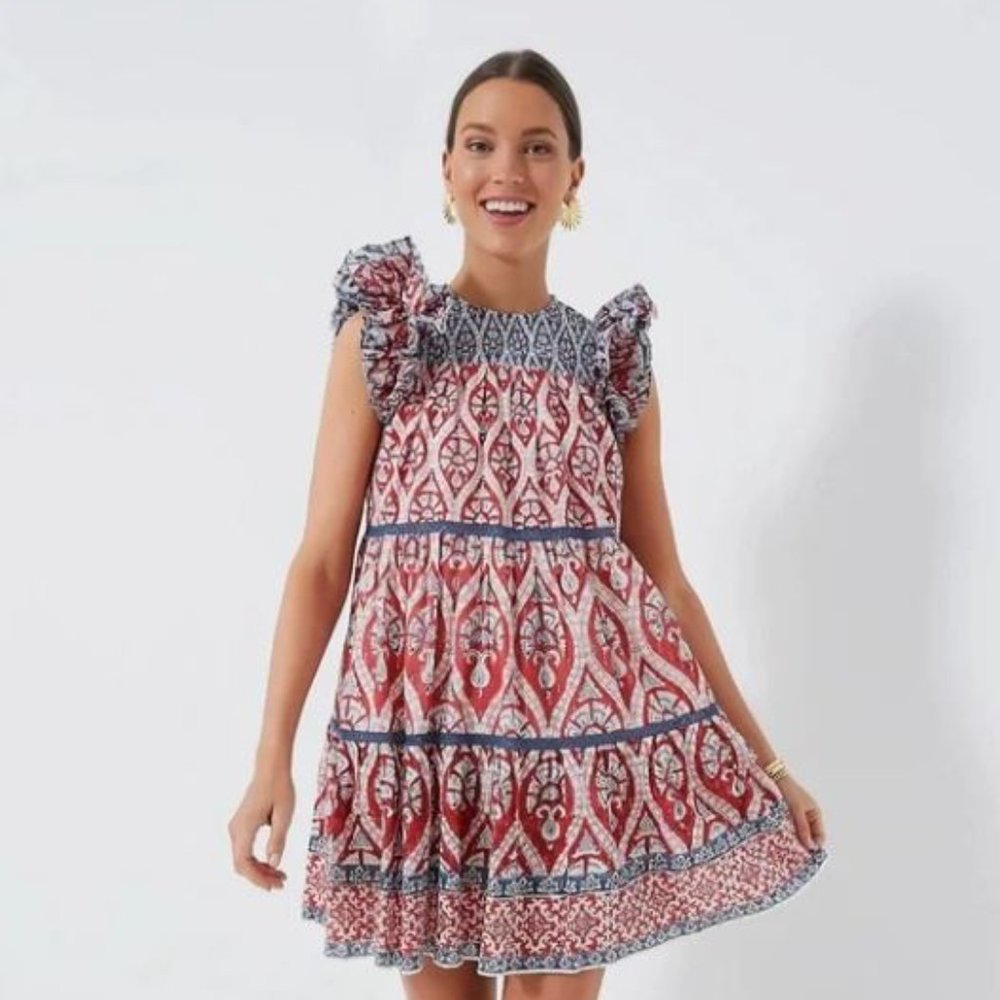 Women's Red and Blue Patterned Mini Dress NWT